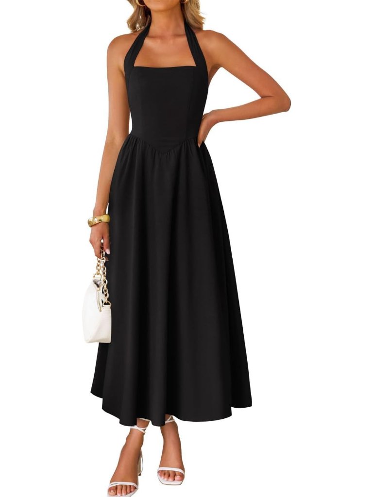 Women's Summer Sleeveless Halter Midi Dress 2026 Off Shoulder High Waist Flowy F